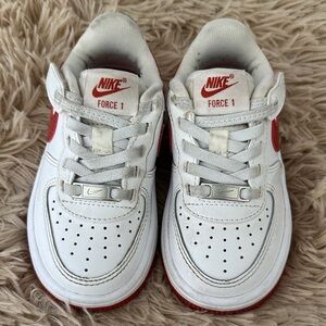 Nike Kids Force 1 White and Red Sneakers